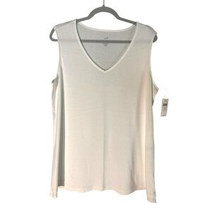 NWT J. Jill White Pima V-Neck Tank Top 100% Pima Cotton Size 1X
